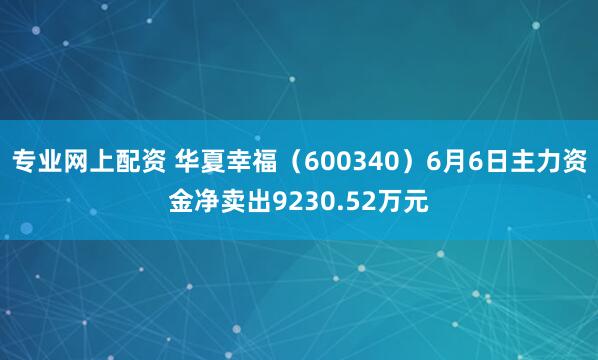 专业网上配资 华夏幸福（600340）6月6日主力资金净卖出9230.52万元