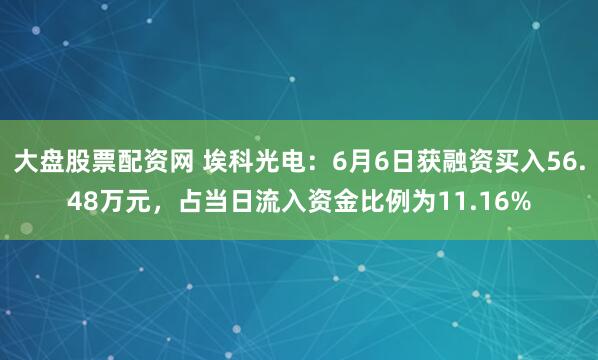 大盘股票配资网 埃科光电：6月6日获融资买入56.48万元，占当日流入资金比例为11.16%